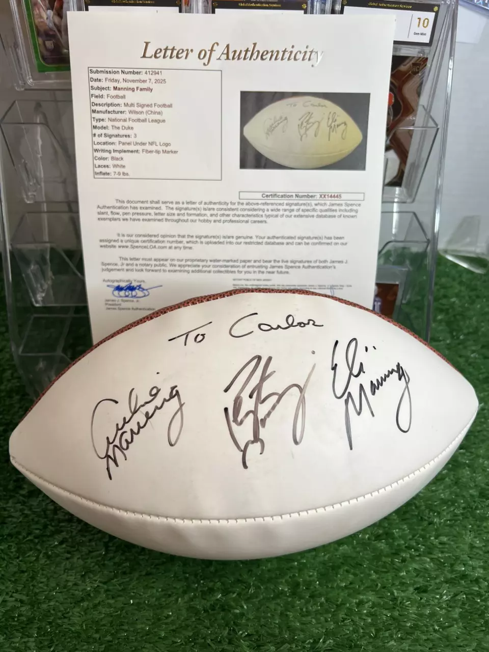 Manning Family Autographed Football Archie/Peyton/Eli with LOA JSa Certified thumbnail