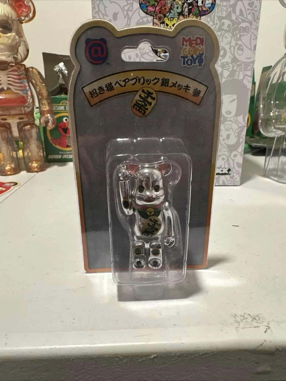 MEDICOM TOY BEARBRICK BE@RBRICK Lucky Cat Maneki Neko silver metallic 100% thumbnail
