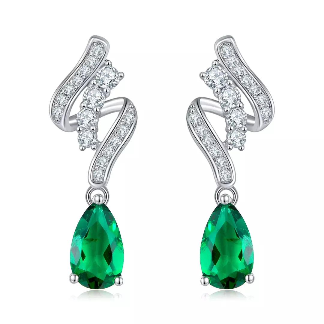 Christmas Gift 925 Silver Lab-Grown Emerald Earrings thumbnail