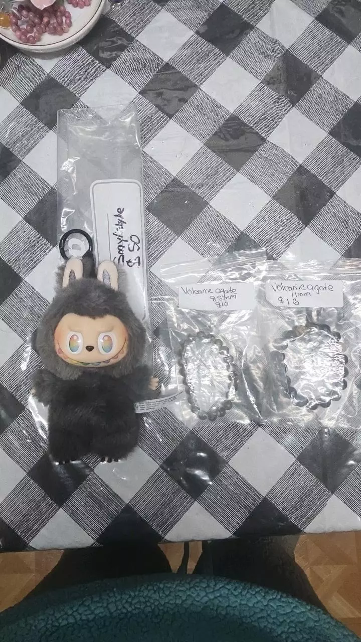 The monster Pop mart Mystery Two beaded bracelets Volanic agate 8.5mm and 11mm thumbnail