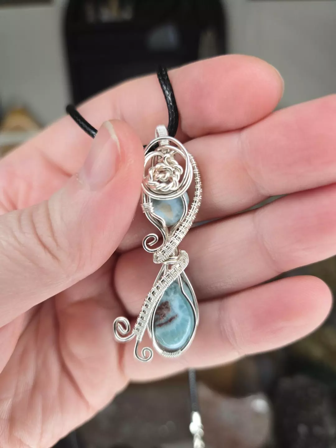 Larimar Hourglass Wire Wrap Crystal Pendant thumbnail