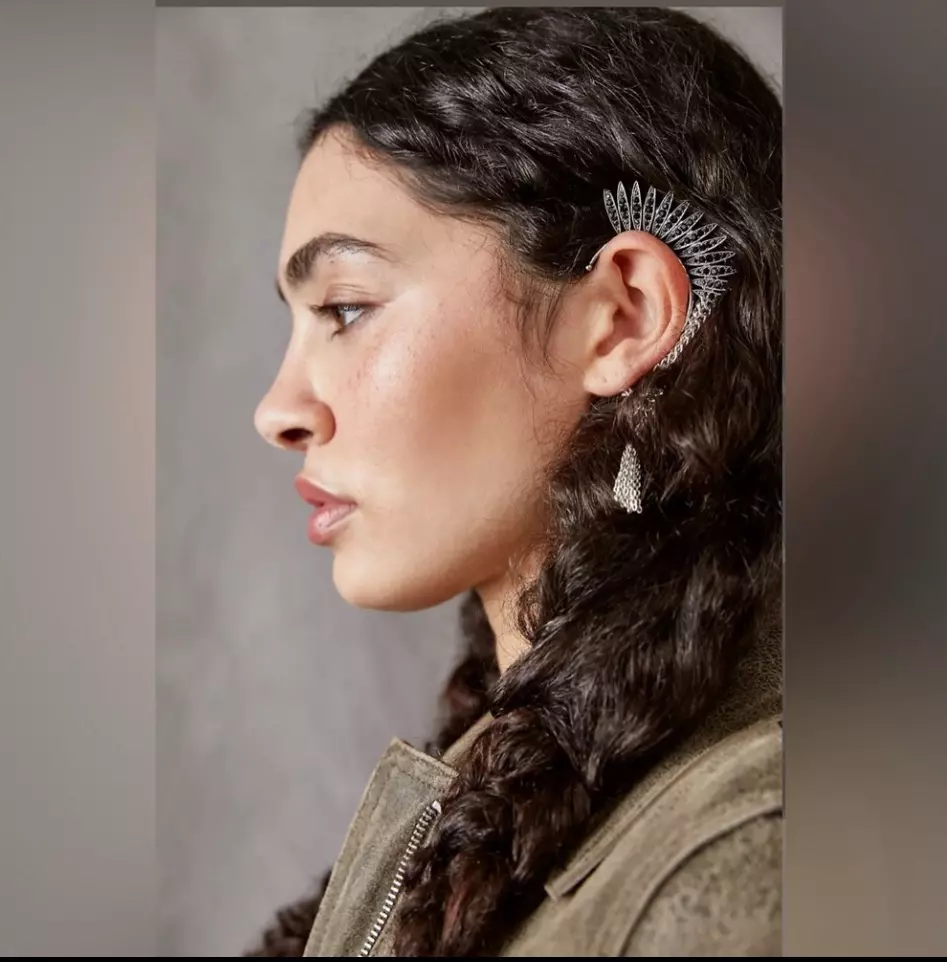 Free People Birds of a Feather Cocktail Earring NWT Silver Silk Champagne thumbnail