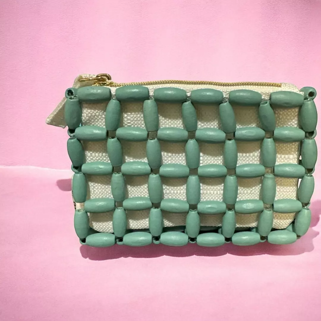Miu Miu Parfum Wood Beaded Zipper Pouch in Teal  GWP/VIP thumbnail
