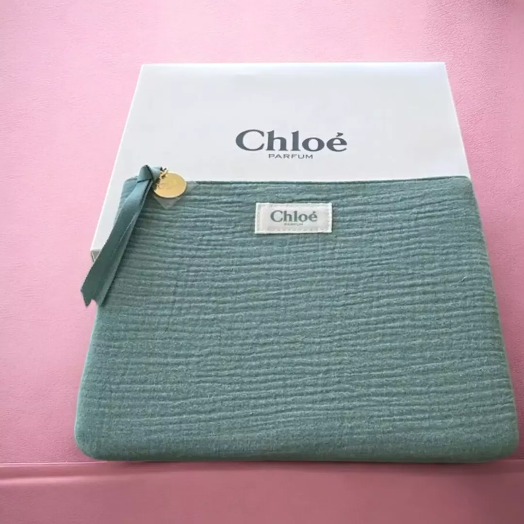 Chloé Parfum Naturelle zipped clutch cosmetic bag in turquoise cotton thumbnail