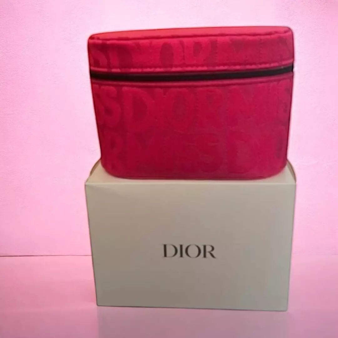 Dior Beauty "Miss Dior" motif jacquard fabric hot pink cosmetic case. thumbnail