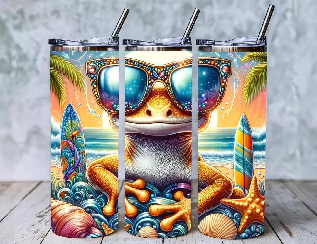20 oz Beach Gecko Tumbler (SHIPS FREE) thumbnail