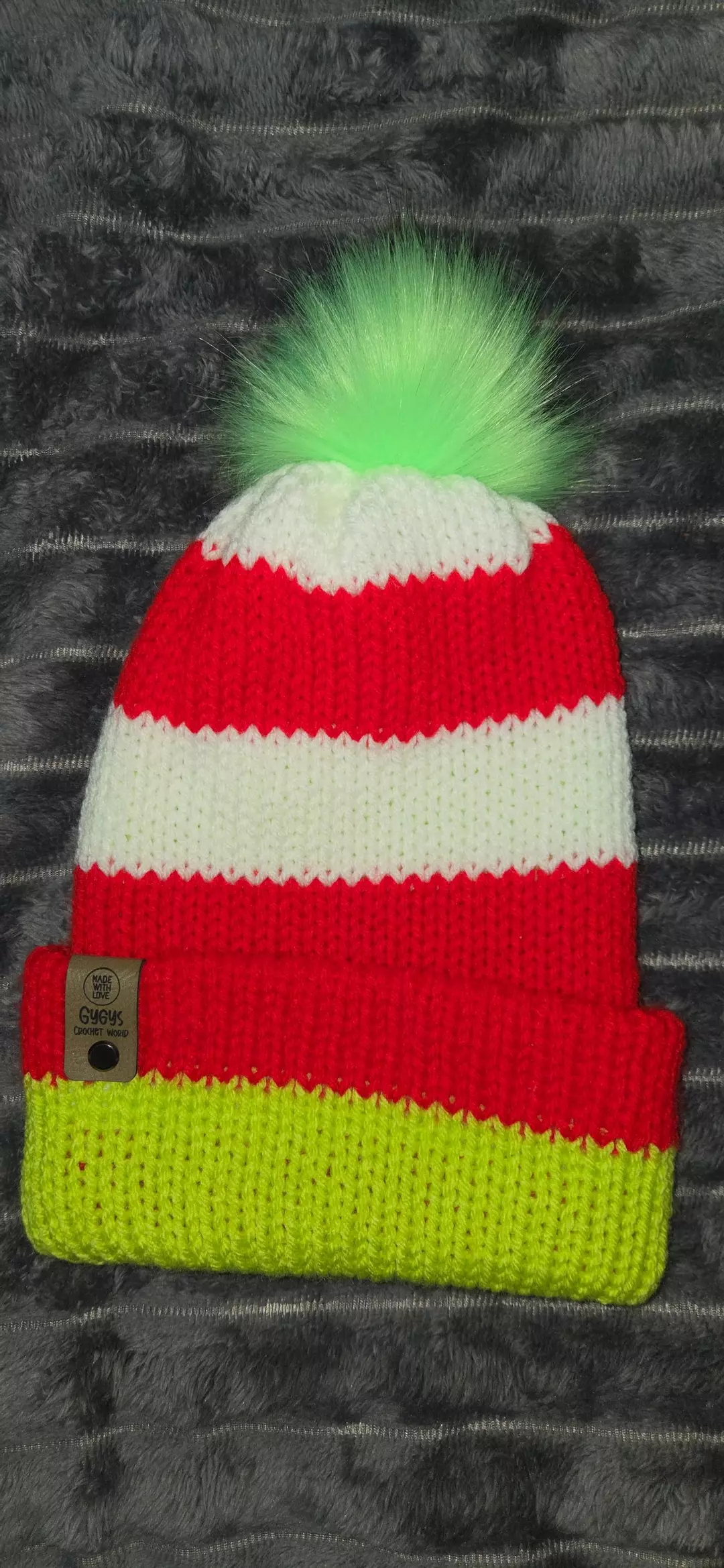 Grinch inspired beanie with green pompom thumbnail