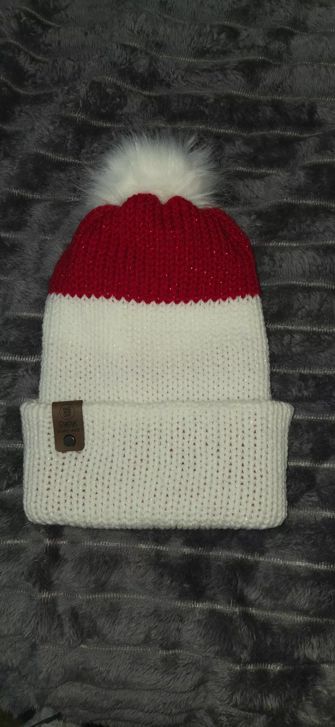 Red and white glitter beanie thumbnail