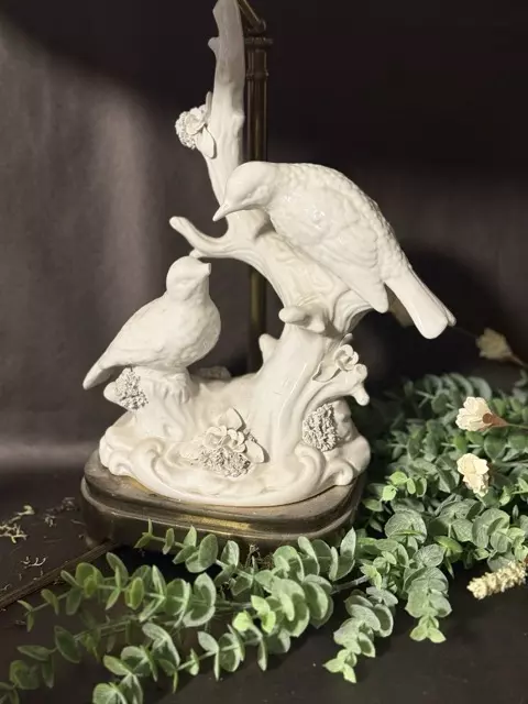 French Antique Bird Porcelain and Brass Table Lamp  thumbnail