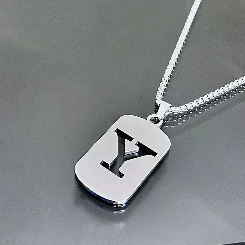 1548  Silver Titanium Steel Letter "Y" Pendant with 24in Chain thumbnail