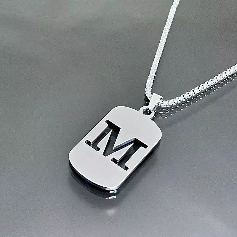 1537  Silver Titanium Steel Letter "M" Pendant with 24in Chain thumbnail