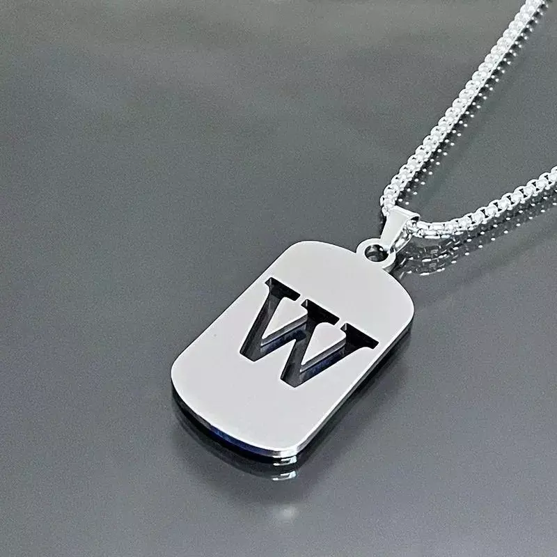 1549  Silver Titanium Steel Letter "W" Pendant with 24in Chain thumbnail