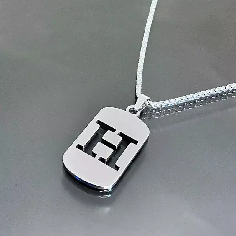 1632  Silver Titanium Steel Letter "H" Pendant with 24in Chain thumbnail