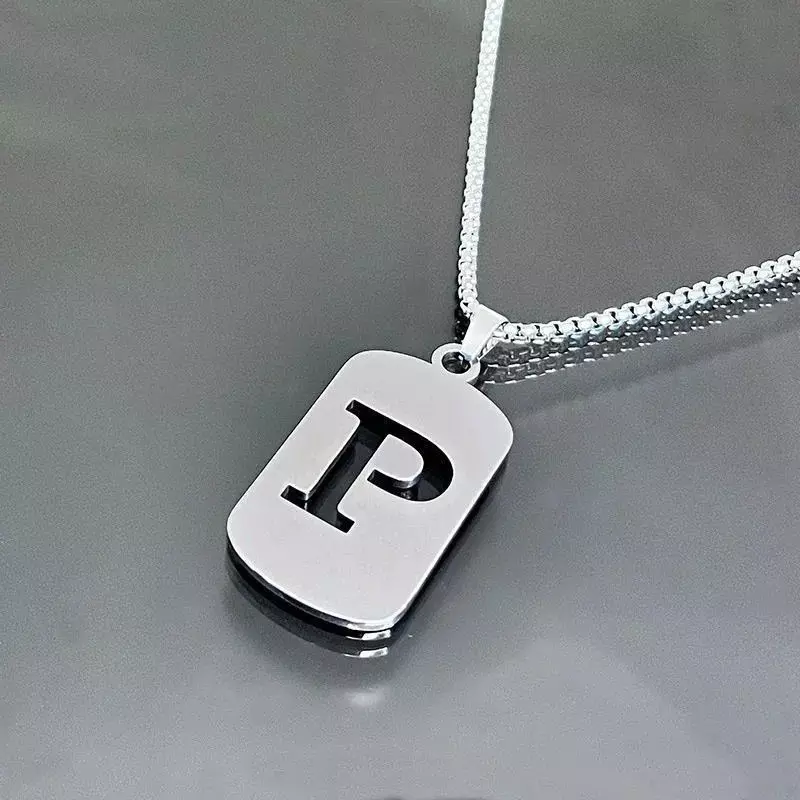 1547  Silver Titanium Steel Letter "P" Pendant with 24in Chain thumbnail