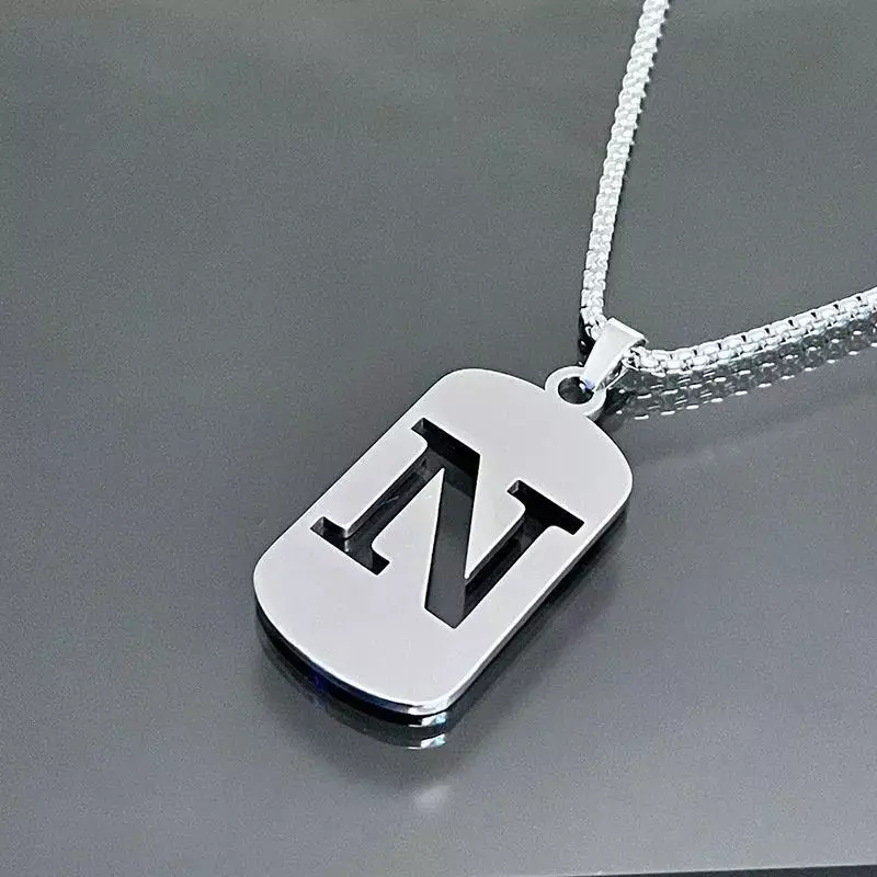 1555  Silver Titanium Steel Letter "N" Pendant with 24in Chain thumbnail