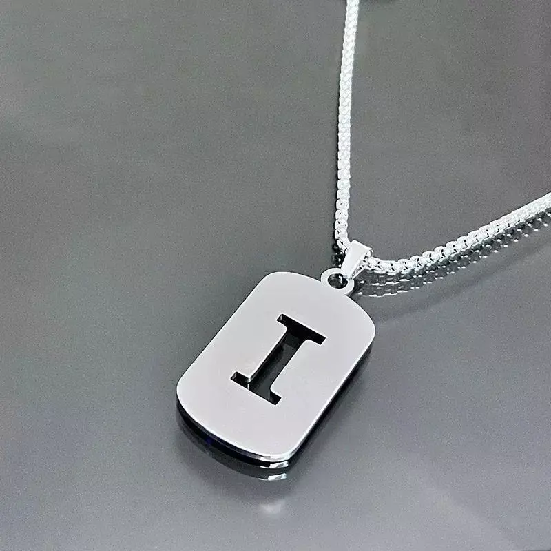 1558  Silver Titanium Steel Letter "I" Pendant with 24in Chain thumbnail