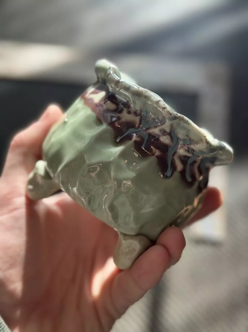 3.5” One-of-One Handmade Designer Clay Pot – Gloss  Green Drip Glaze 💧 thumbnail
