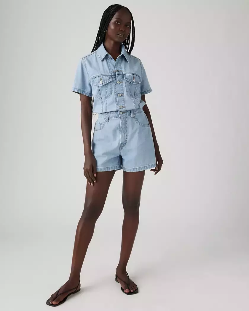 Levi’s Type 3 Denim Button Up Romper in Forgotten Dream Blue Western NWT X Small thumbnail