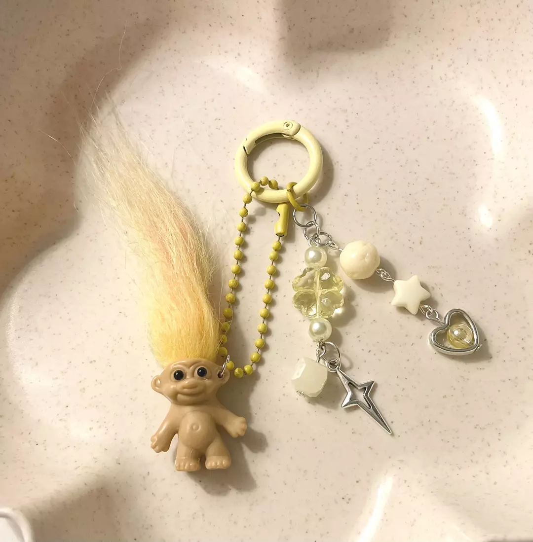 Lucky Troll Keychain Trinket Bag Charm Car Accessory Kawaii- Pastel Yellow / #30 thumbnail