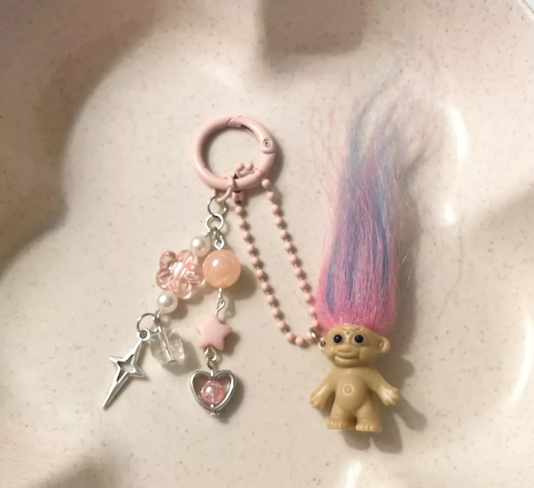 Lucky Troll Keychain - Trinket - Bag Charm Car Accessory Kawaii-Pastel Pink /#31 thumbnail