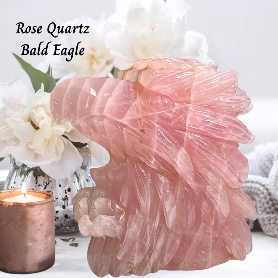 Rose Quartz Bald Eagle Crystal Carving thumbnail