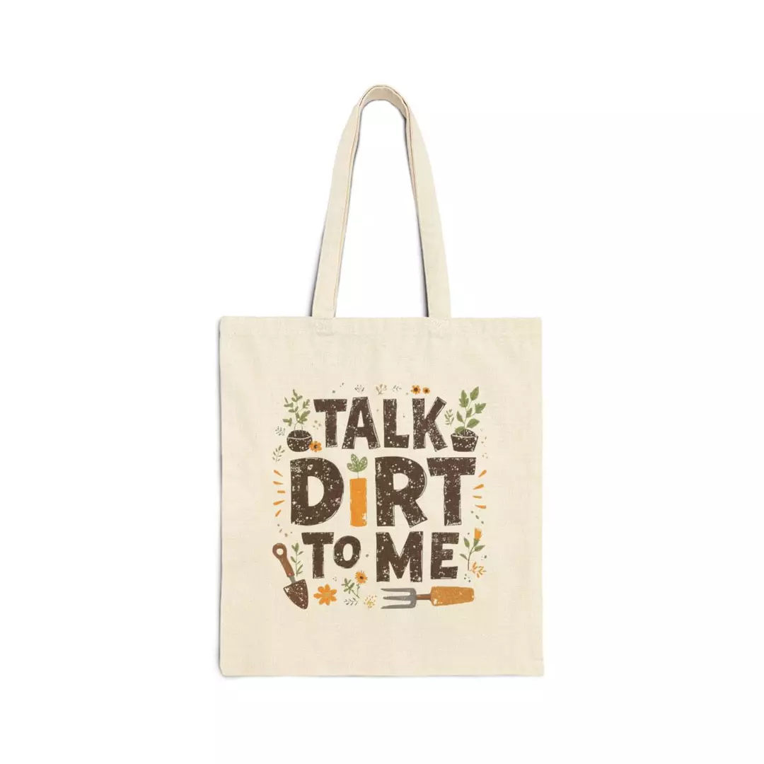 Talk Dirt To Me Tote Bag | Gardening Quote Canvas Tote, Plant Lover Market Bag thumbnail