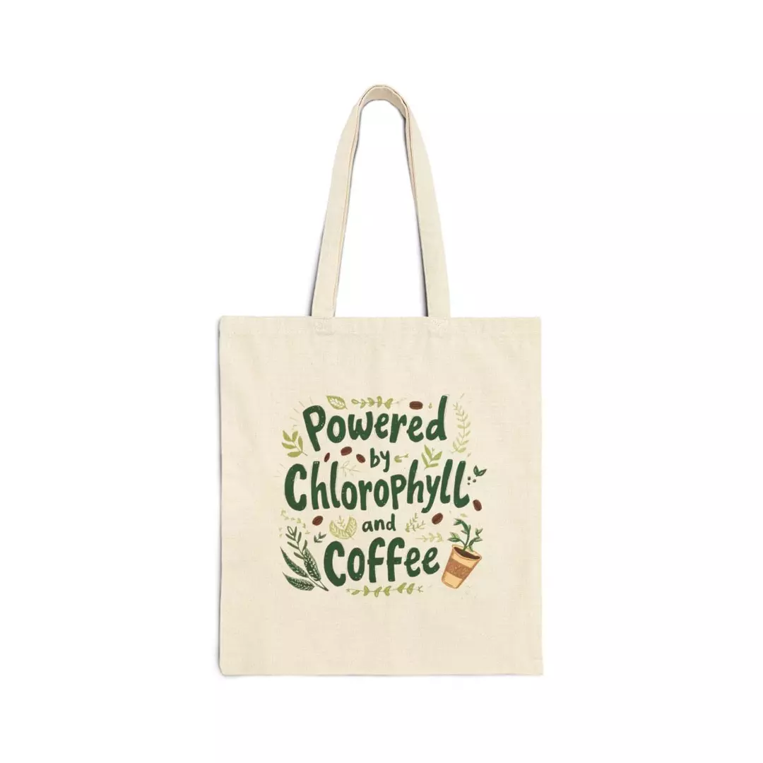 Powered by Chlorophyll and Coffee Tote Bag | Plant Lover Canvas Tote thumbnail