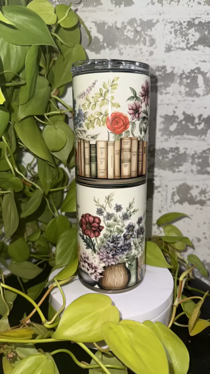 NEW! 20oz Floral Tumbler - Books & Flowers thumbnail
