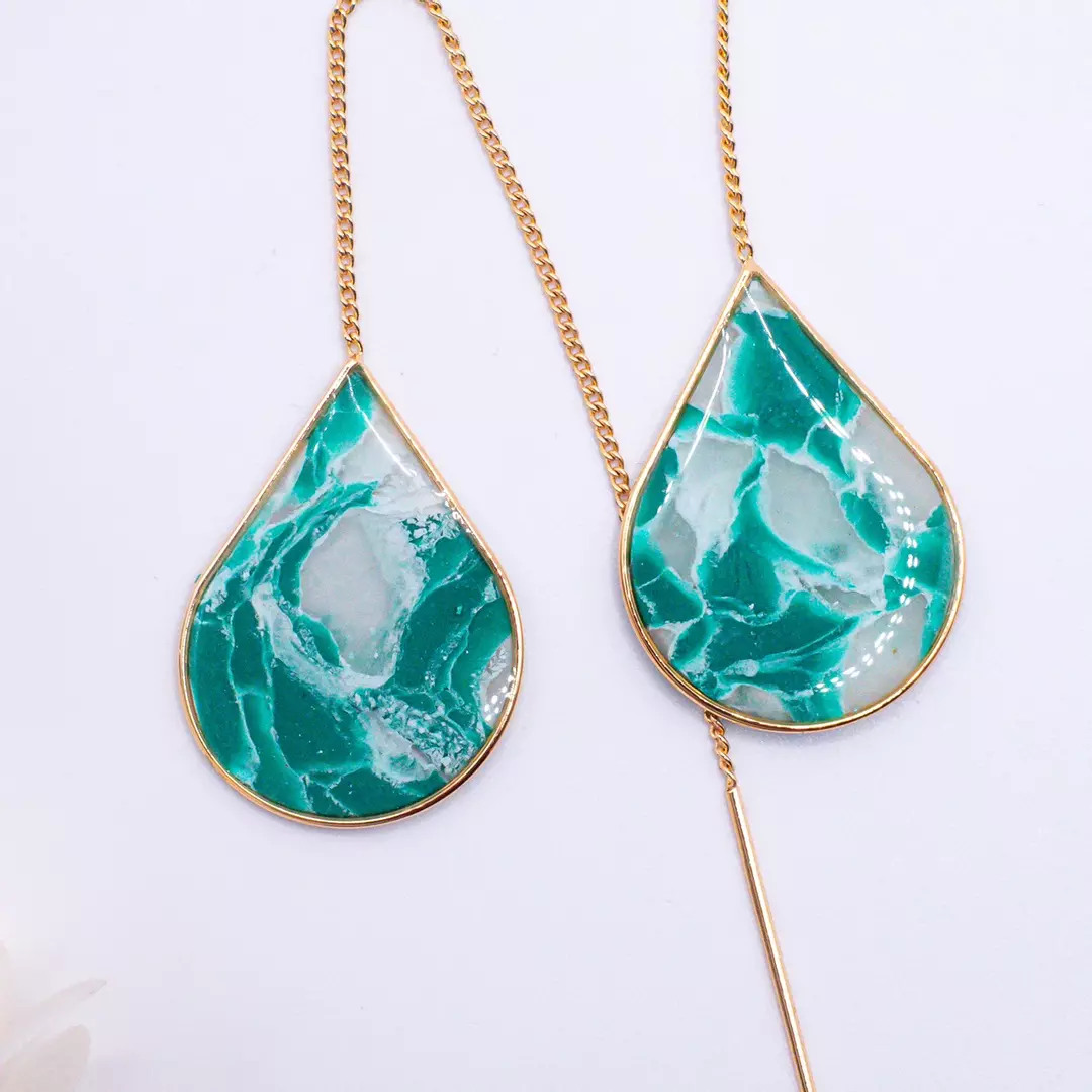 Jade - Gold Ear Threaders thumbnail