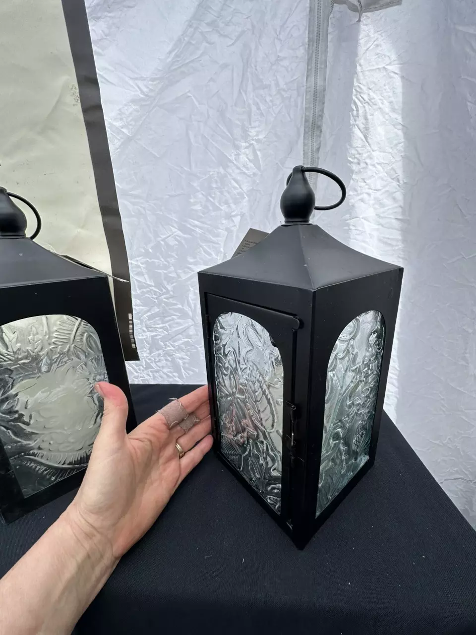 Lantern with textured glass panels, DM me for availability of different patterns thumbnail