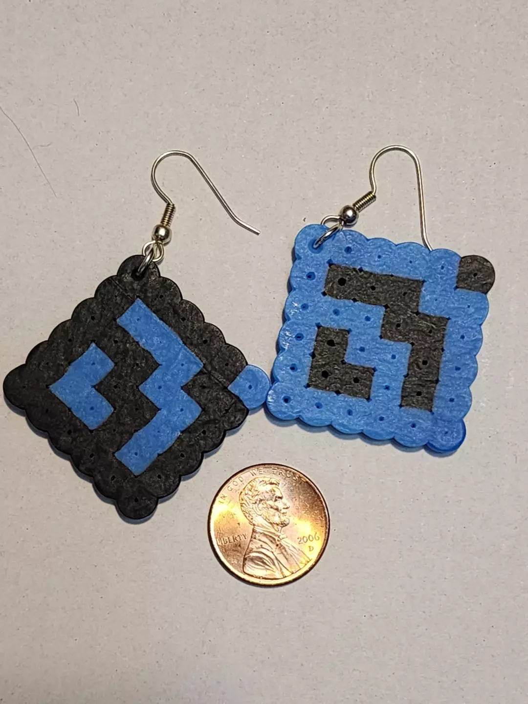 Blue and Black handmade melted bead earrings abstract design thumbnail