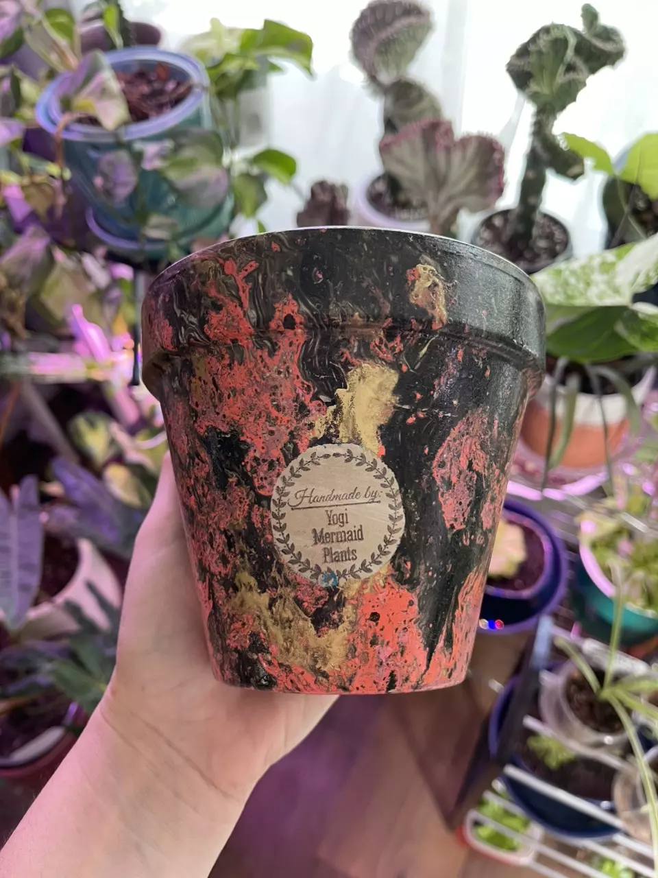5” Hydro-dipped clay pot: coral/black/gold thumbnail