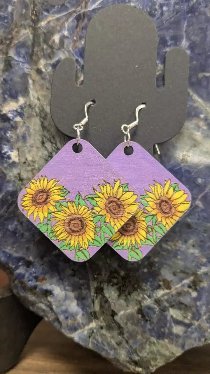 Purple sunflower earrings thumbnail
