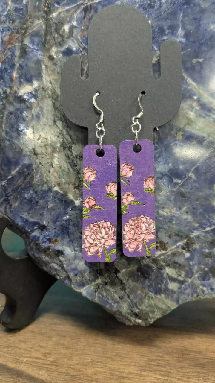 Purple peony earrings thumbnail