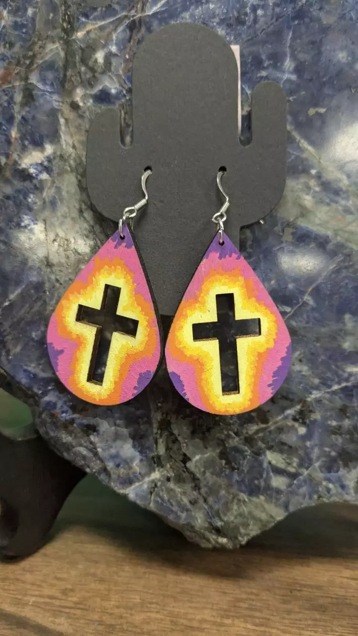 Tyedye cross earrings. thumbnail