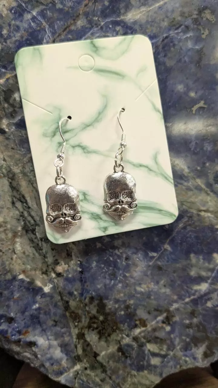 Mustache skull silver earrings. thumbnail