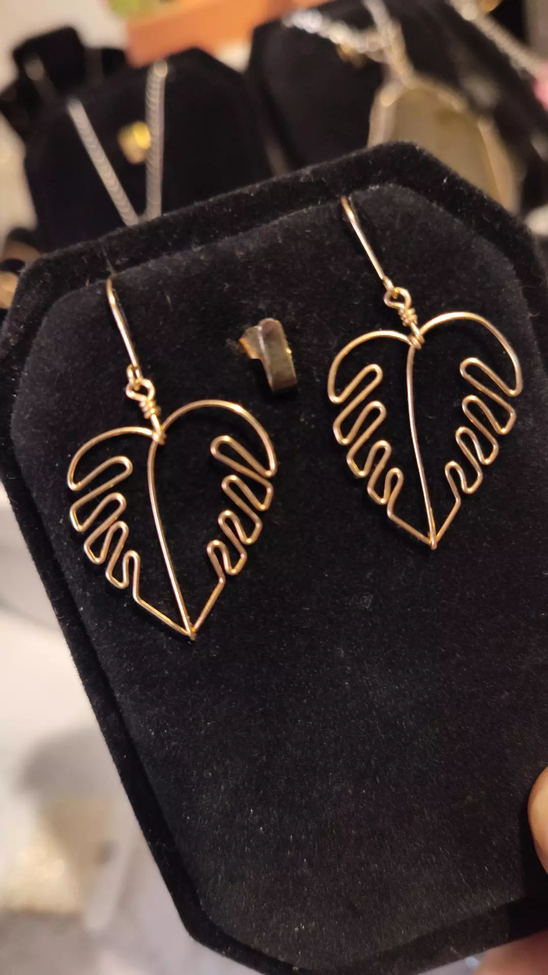 14k gold filled Monstera earrings 1 inch thumbnail