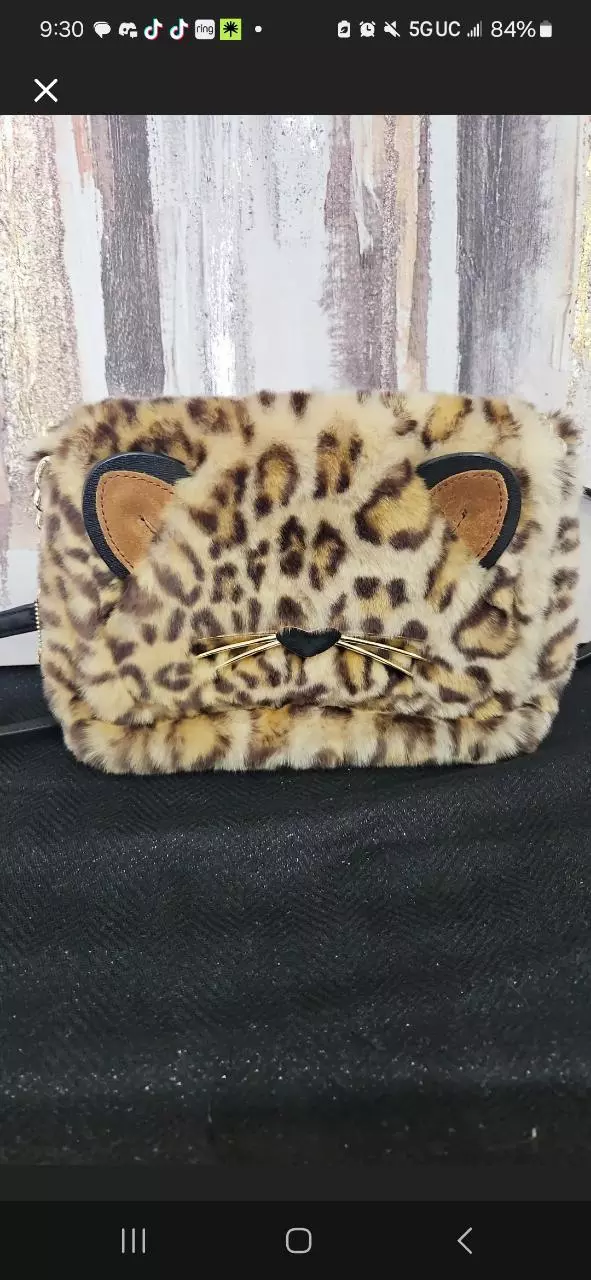 Kate Spade Run Wild Leopard Print Muff Handbag Faux Fur Purse thumbnail