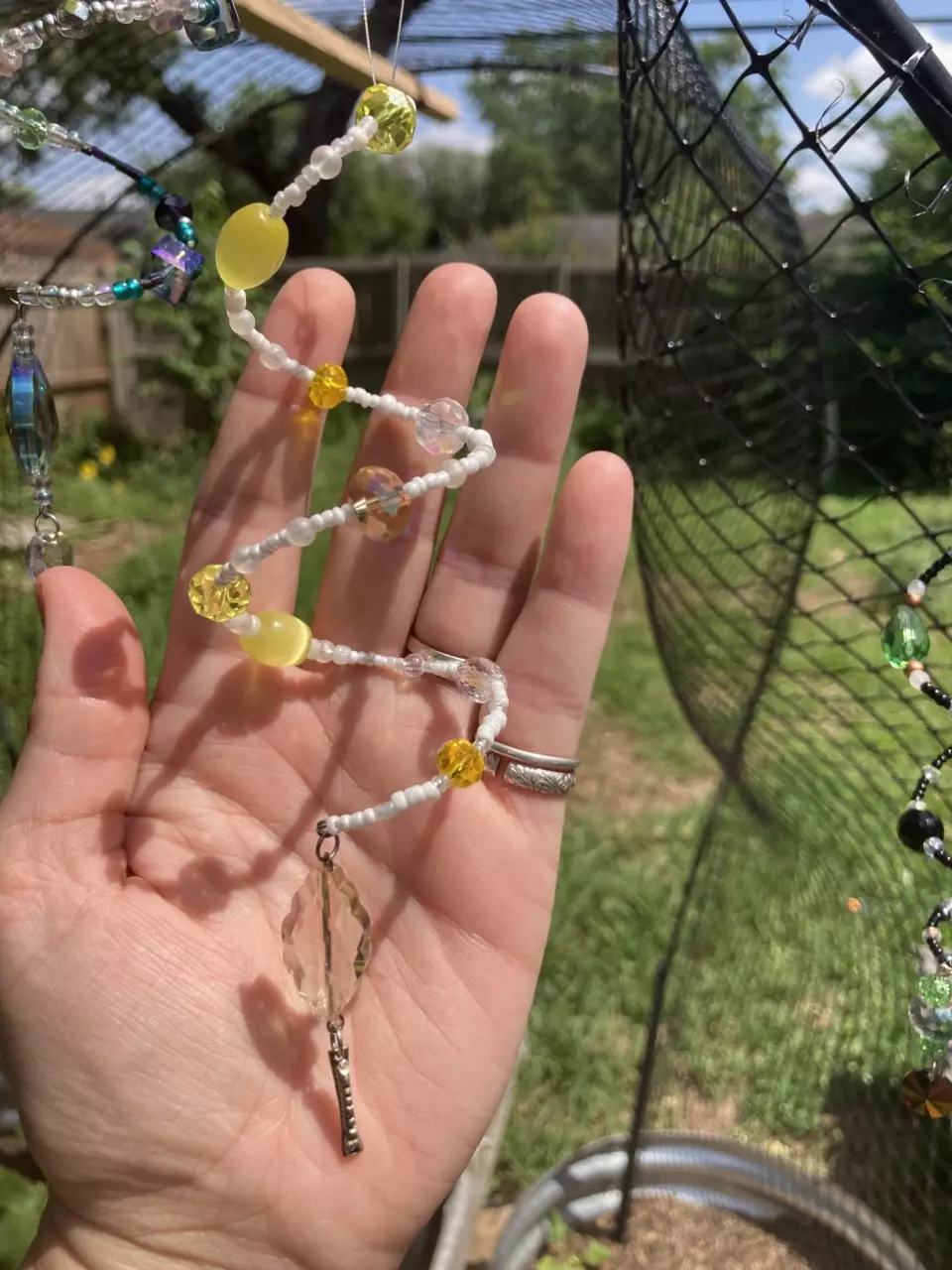 Yellow & White Memory Wire Suncatcher thumbnail