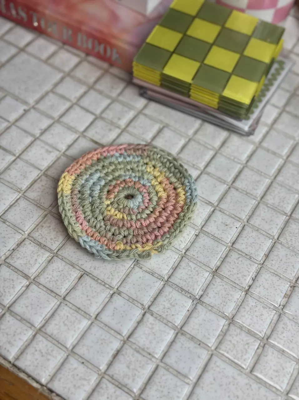 Handmade crochet coaster in Spring thumbnail