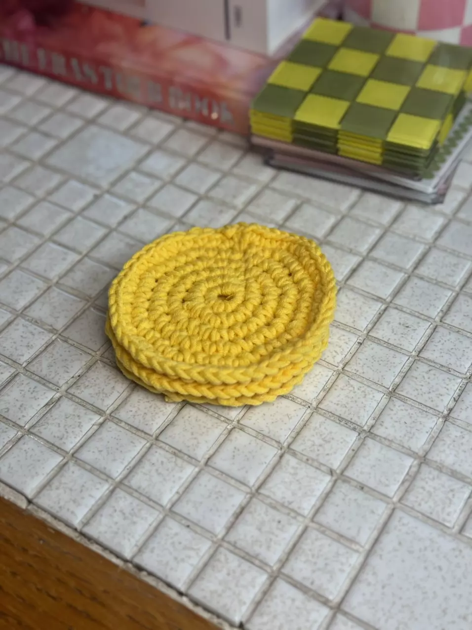 Handmade crochet coaster in sunshine thumbnail