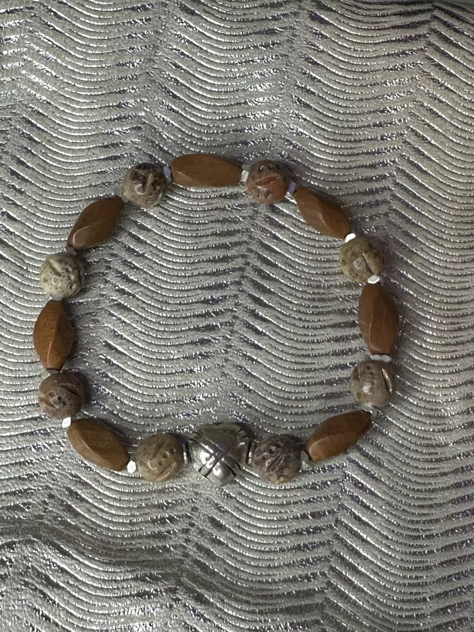 Carved Soapstone and Jasper Stretch Bracelet thumbnail