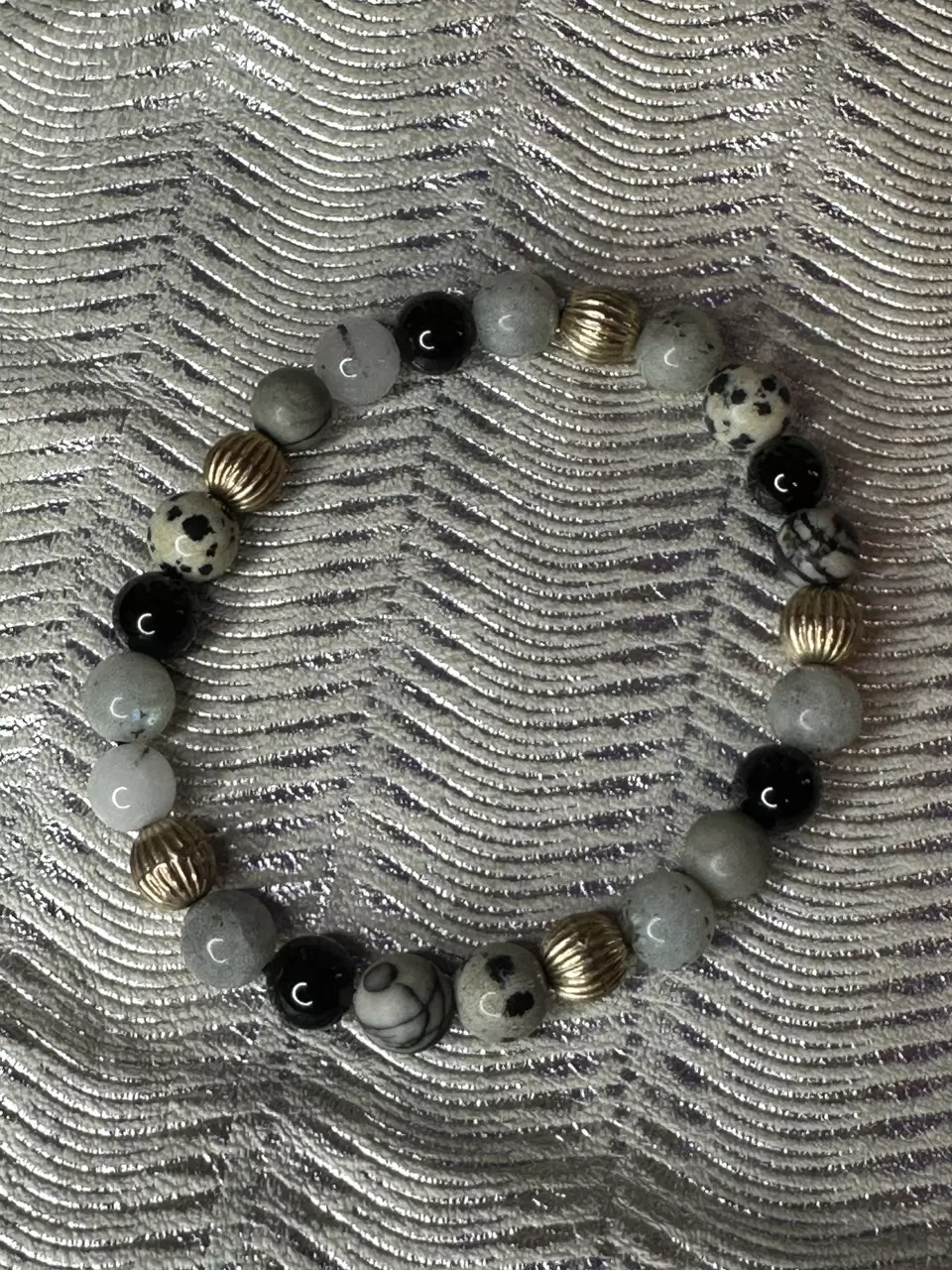 Dalmatian Jasper/Labradorite/Obsidian/Spider Web Jasper Stretch Bracelet thumbnail