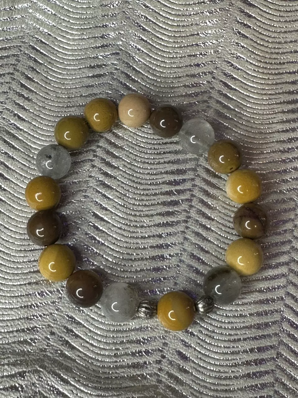 Mookaite and Silver Rutile Quartz Stretch Bracelet thumbnail