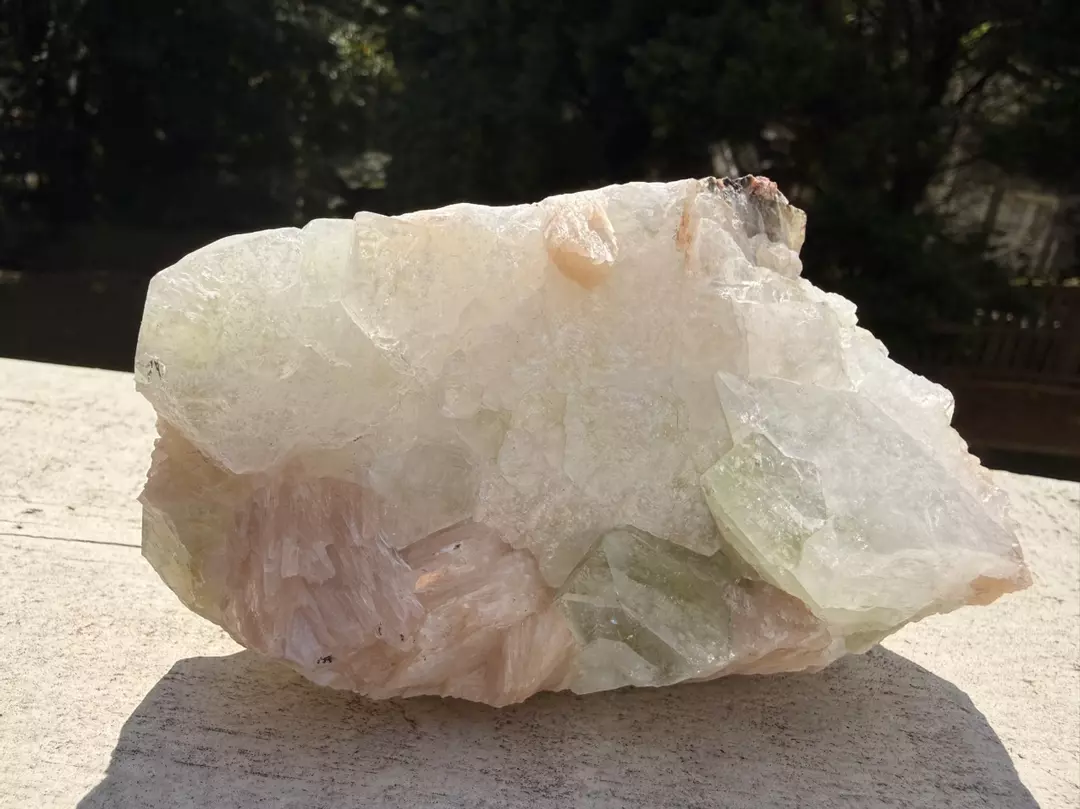 Green Apophyllite with Peach Stilbite – India – 5.5” Collector Cluster thumbnail