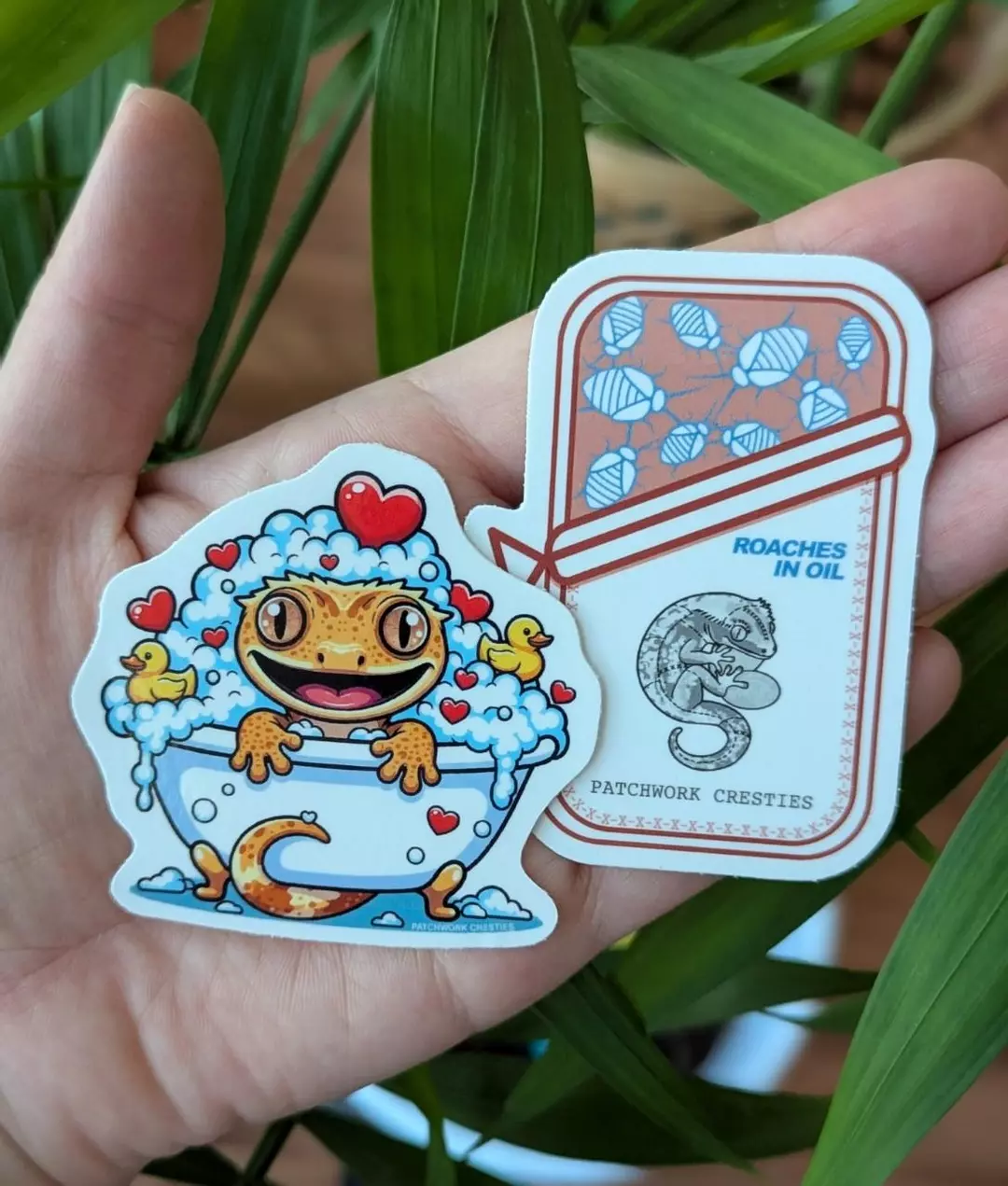 Crested Gecko Sticker Pack! 2 logos, 1 Bubble bath, 1 Sardine Can design thumbnail