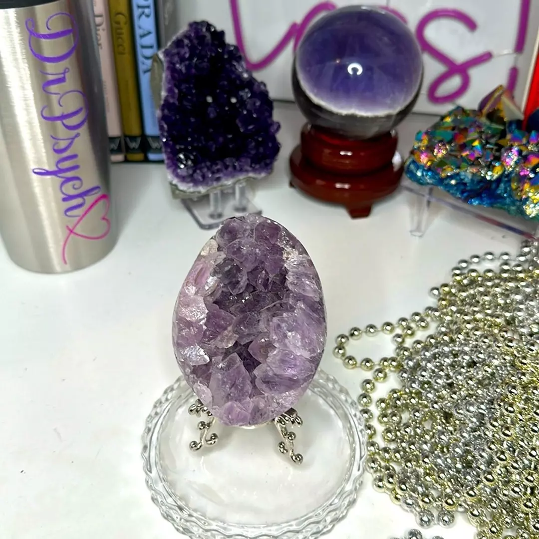 Amethyst Raw Freeform Egg Dinosaur   DRUZYAMYEGG-001 89MM thumbnail