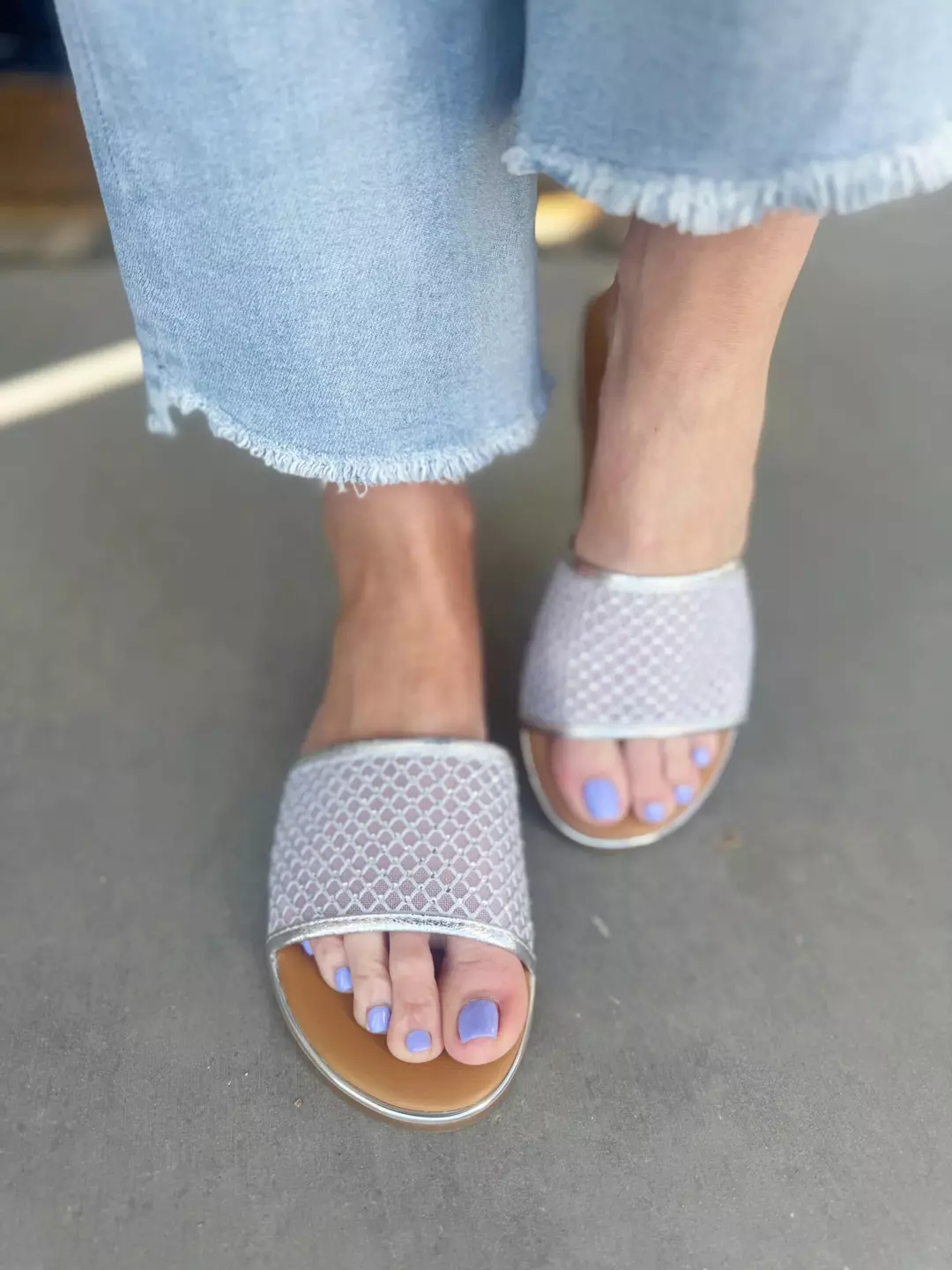 Corky's Just Meshing With Ya Silver Sandals | Chic Slip-On Mesh Slides | Sizes 7-11 thumbnail