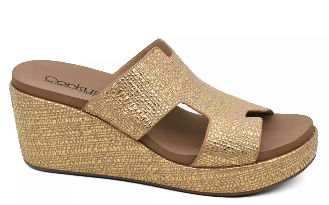 Corky's Pucker Up Gold Raffia Wedge Sandals thumbnail