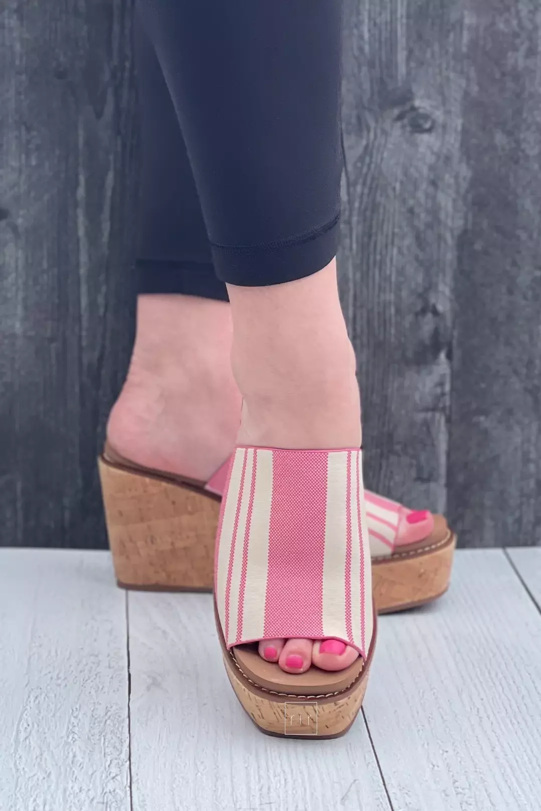 Corkys Mugshot Wedge Heel in Pink or Tan Natural Stripe – Stylish Slip-On Sandals for Women, Comfortable Cork Wedges thumbnail